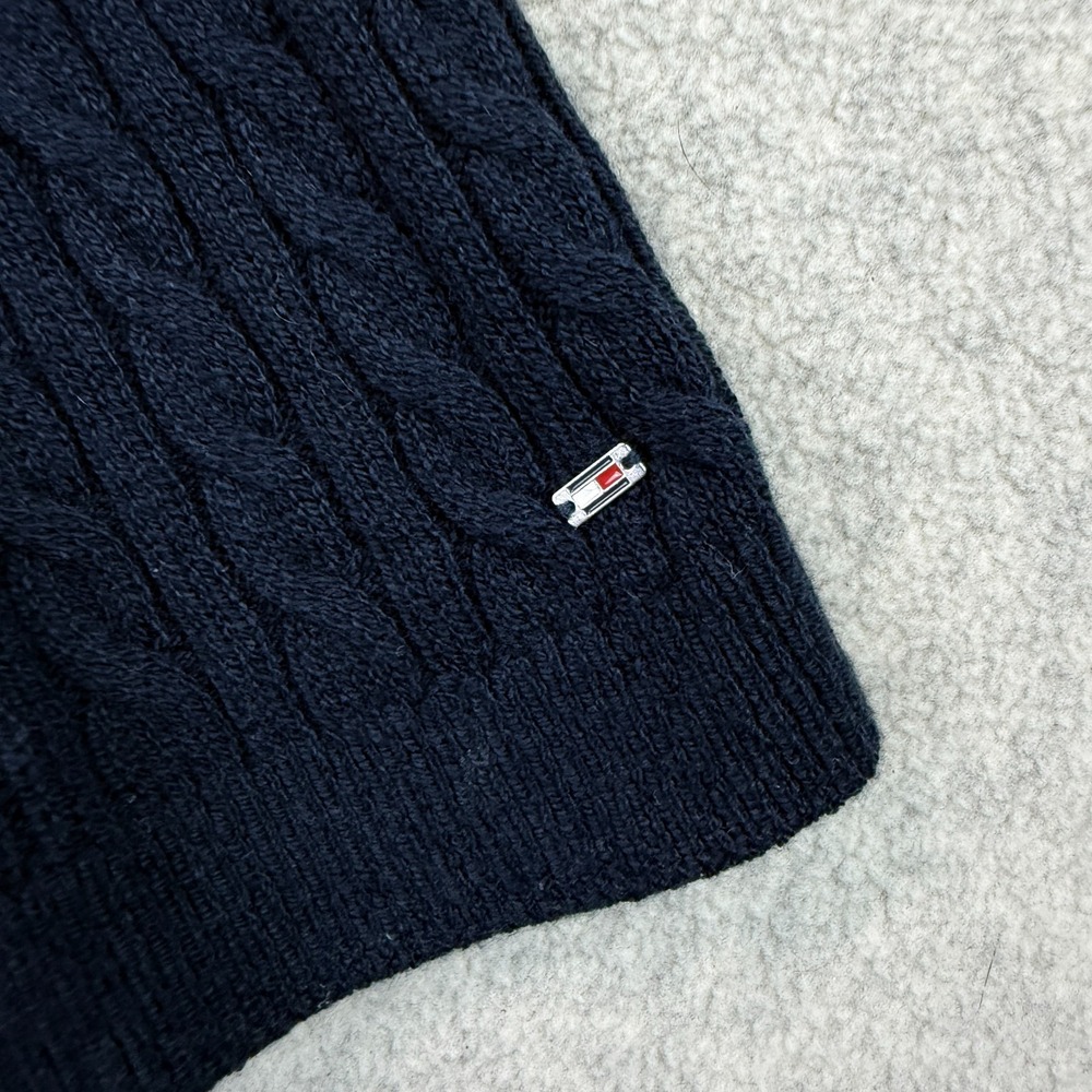Tommy Hilfiger Women Cable Knit Pullover Sweater Masters Navy Ribbed V-Neck XL - Picture 2 of 7